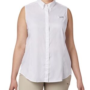 Columbia White Sleeveless Button Down Shirt